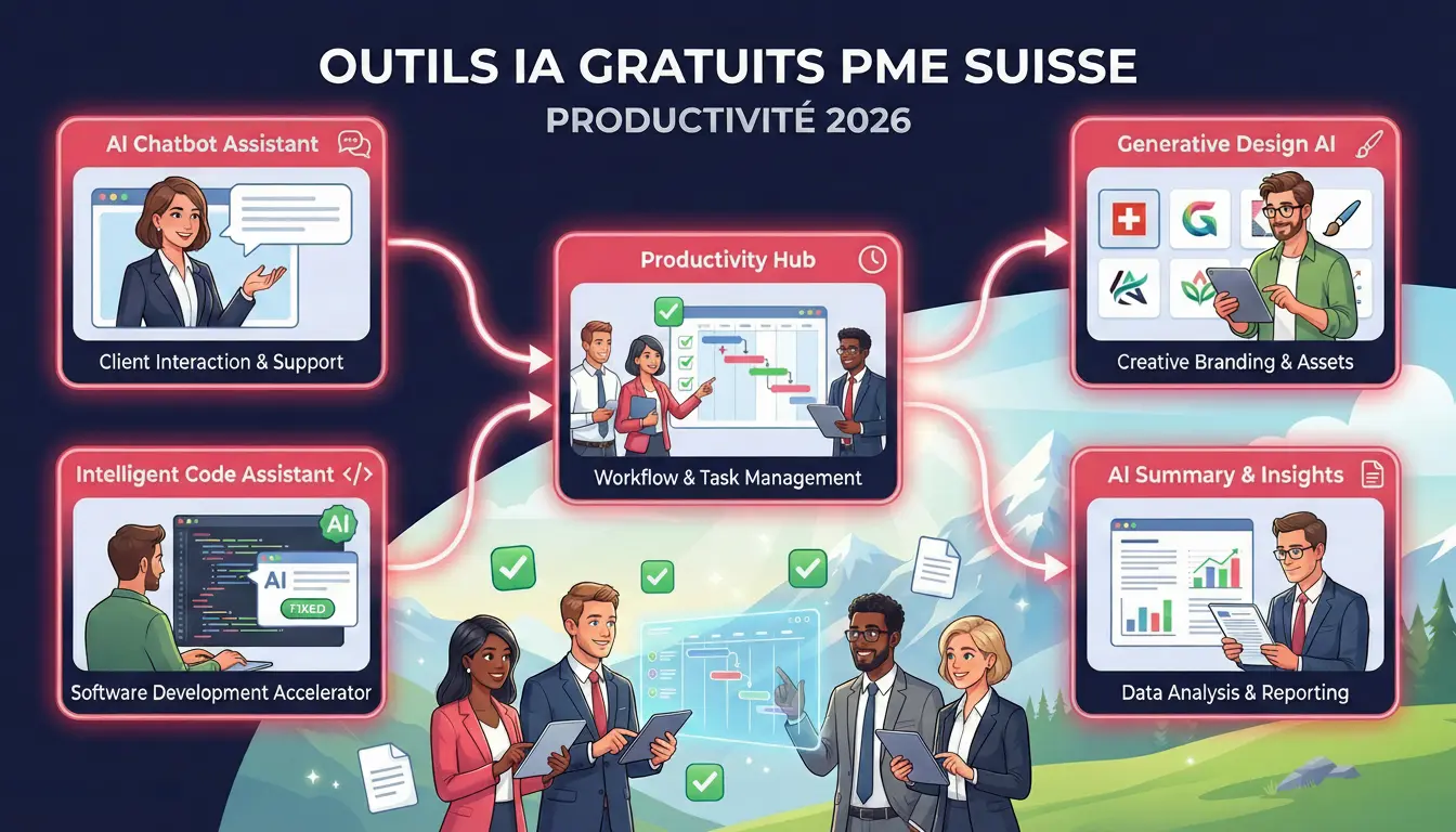 Top 5 outils IA gratuits PME suisse - Productivité 2026 - ChatGPT Claude Gemini Canva Notion