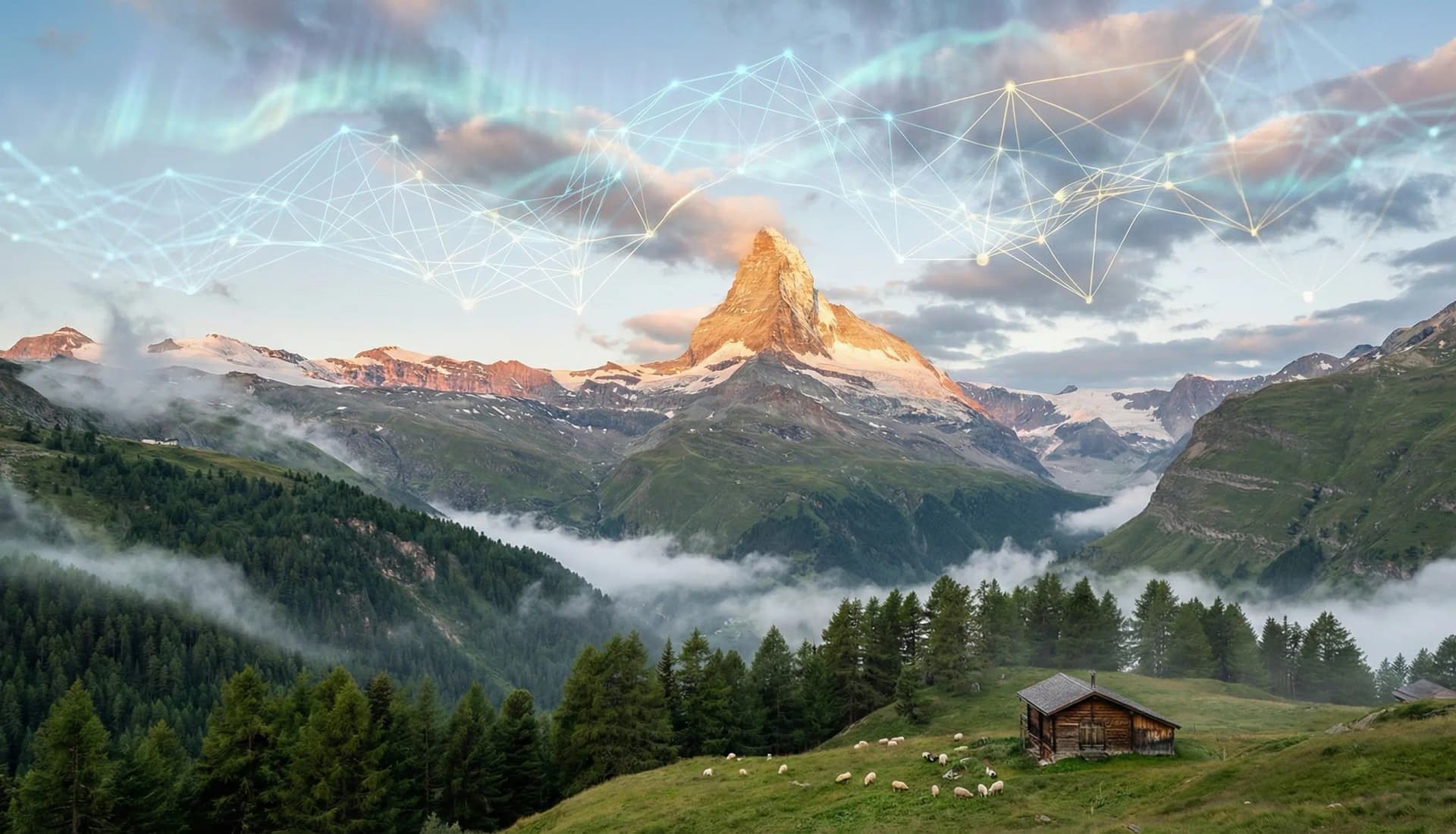 Cervin Matterhorn avec réseau neuronal IA - PME Suisse romande digitalisation 2026 - Opportunités intelligence artificielle entreprises
